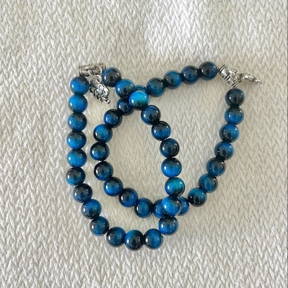 Set of 2 Blue Beaded Bracelets with Silver Accents Gift NWOT